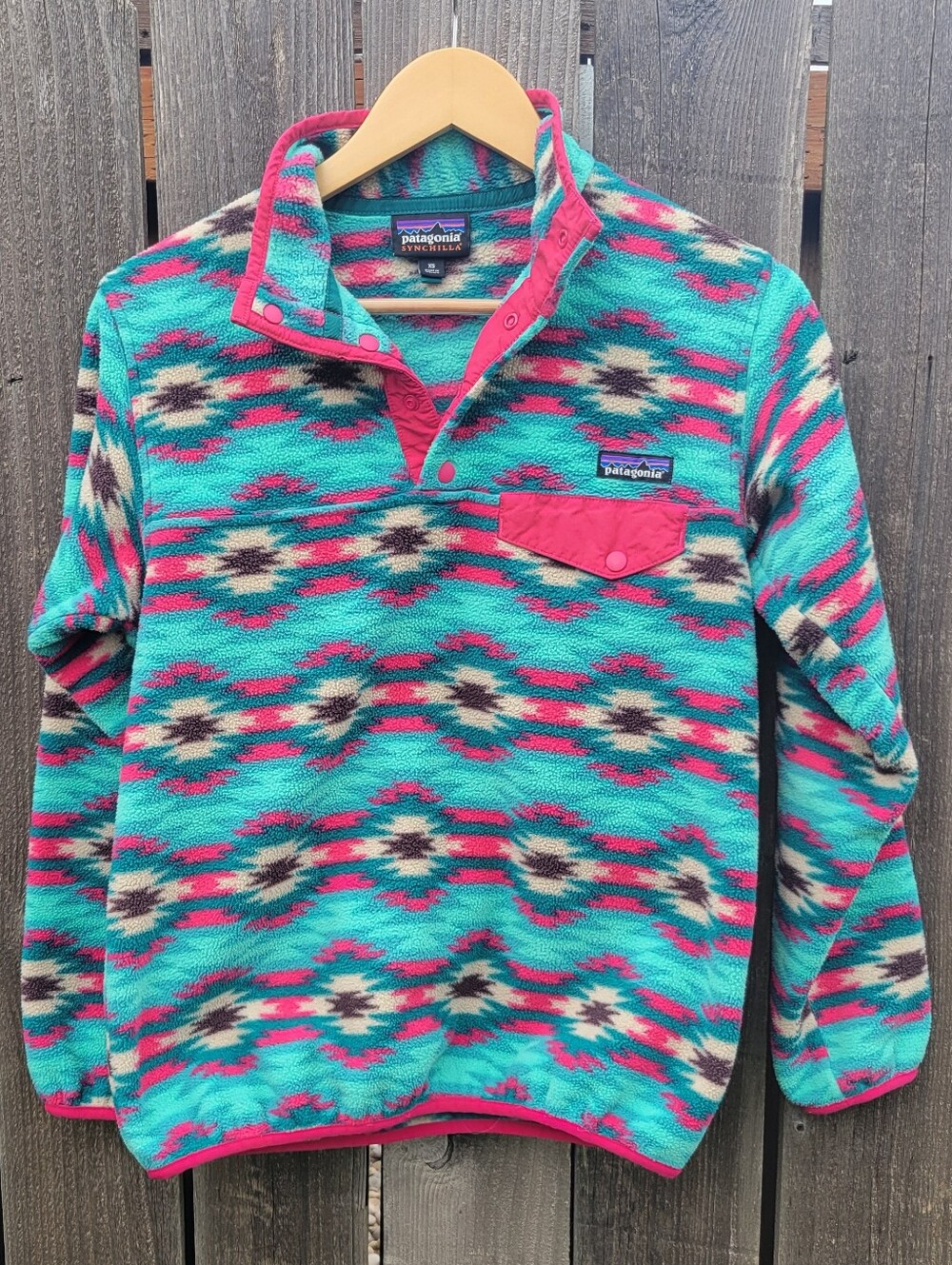 Patagonia Snap-T Fleece Pullover Turquoise & Pink Desert Aztec Retired Pattern